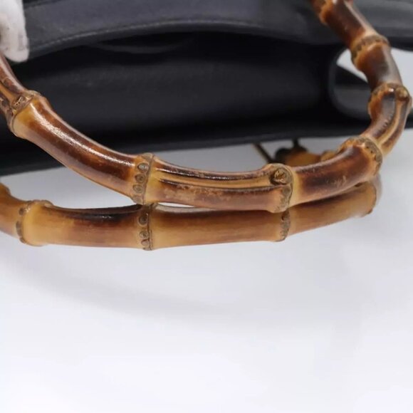 GUCCI Bamboo Hand Bag Suede Leather Navy Auth - Picture 9 of 16